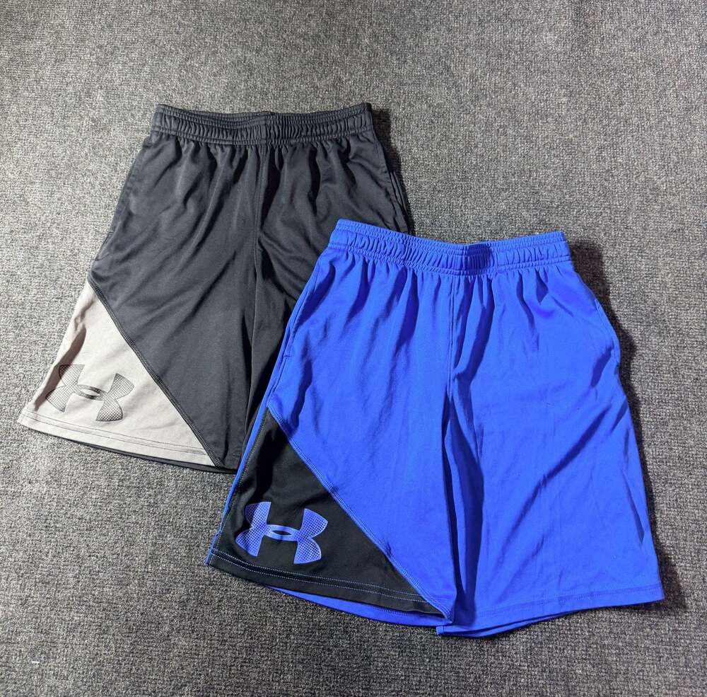 Under Armour Boys' Athletic Shorts, Size YMD/JM/M, Blue and Black/Gray, 2-Pack